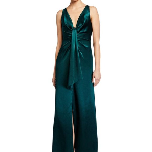 Aidan Mattox Liquid Satin Front Slip Drape Gown 2 - Picture 3 of 12